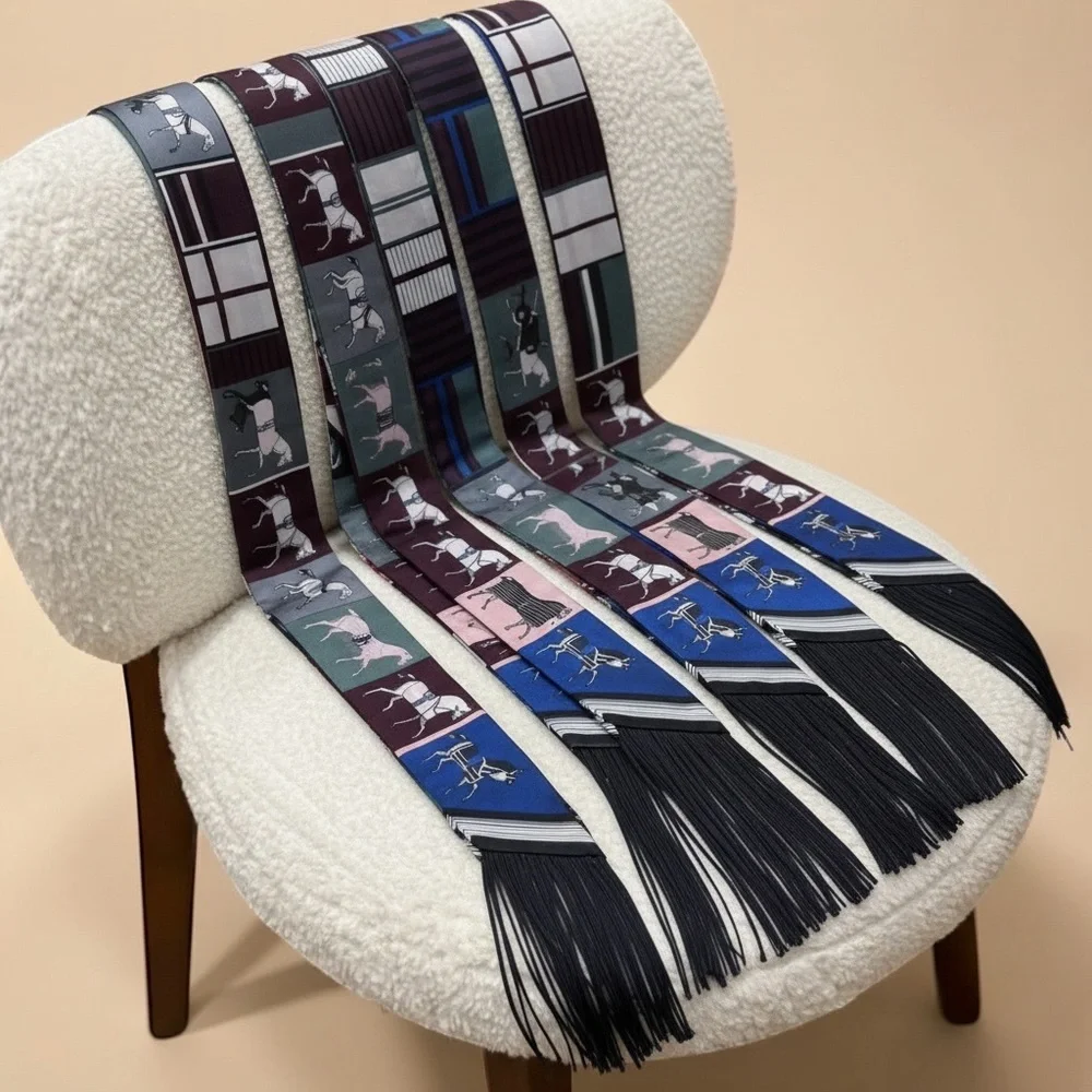 Fringe Handbag Wrap/ Scarf in Color: Blue Fringe with Pink/Blue Horse Pattern